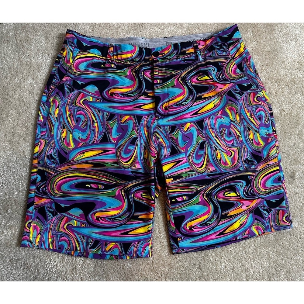 Hreski Golf Mens Short 38 Multi Color Pockets Disco Abstract Psychedelic Stretch